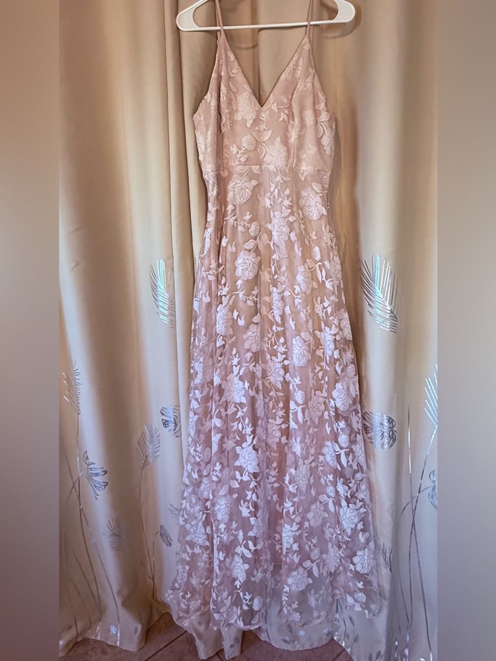 Lulu's Blush Pink Lace Floral Maxi Dress